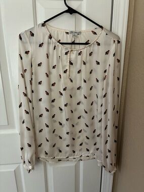 Dalia Collection Cream Blouse with Bird Print